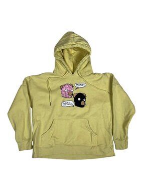 Monet Skateboard Hoodie Mens Large Yellow Dog Graphic Pullover Fleece Sweatshirt